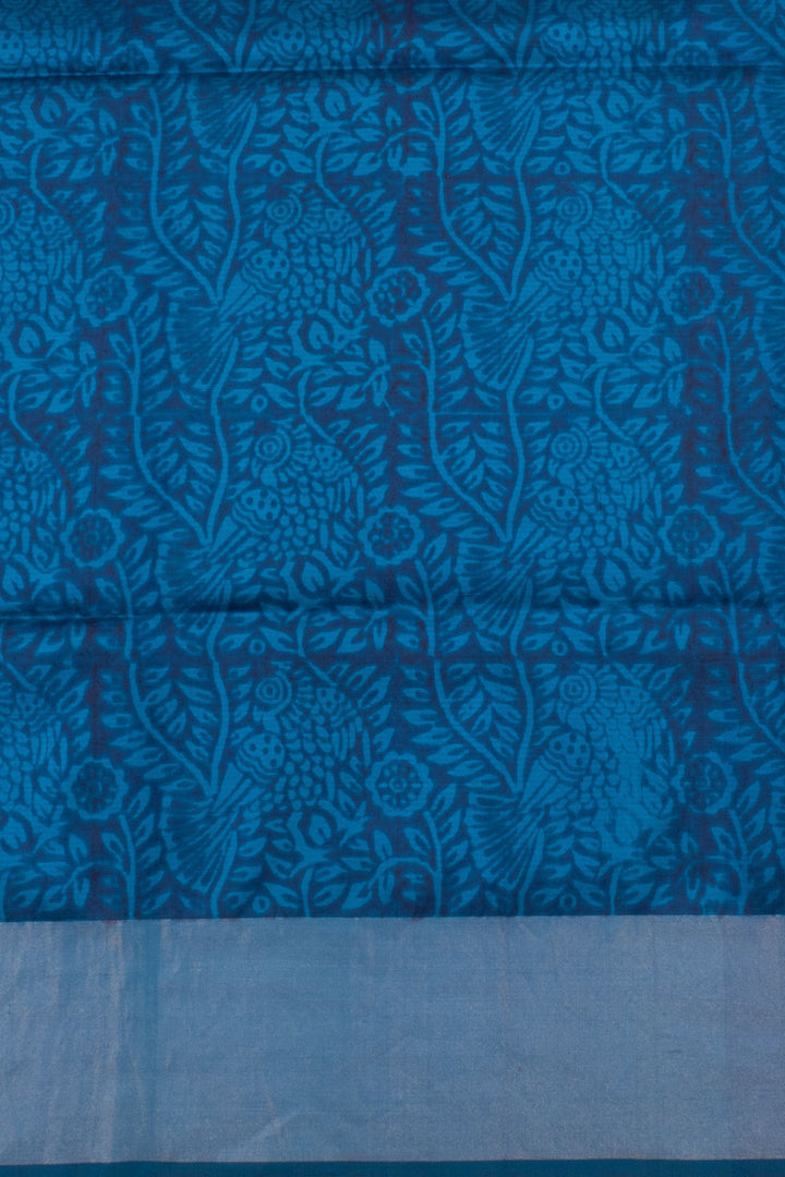 Sapphire Blue Printed Maheshwari Mulberry Silk Saree 10059555