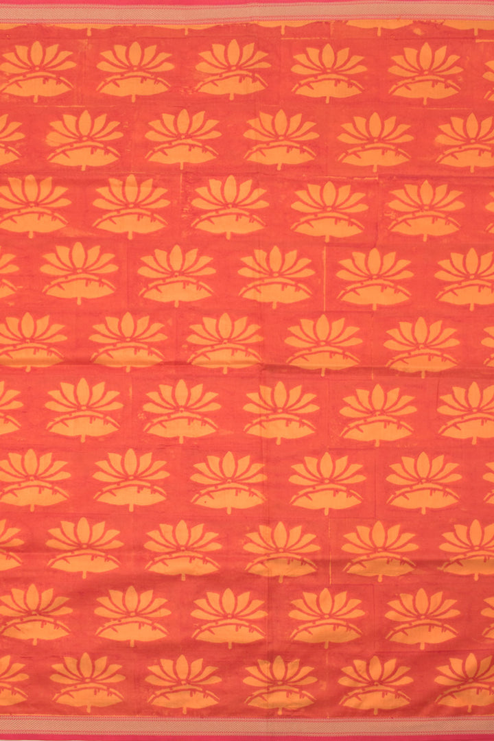 Orange Peel Handloom Maheshwari Silk Cotton Saree 10059556