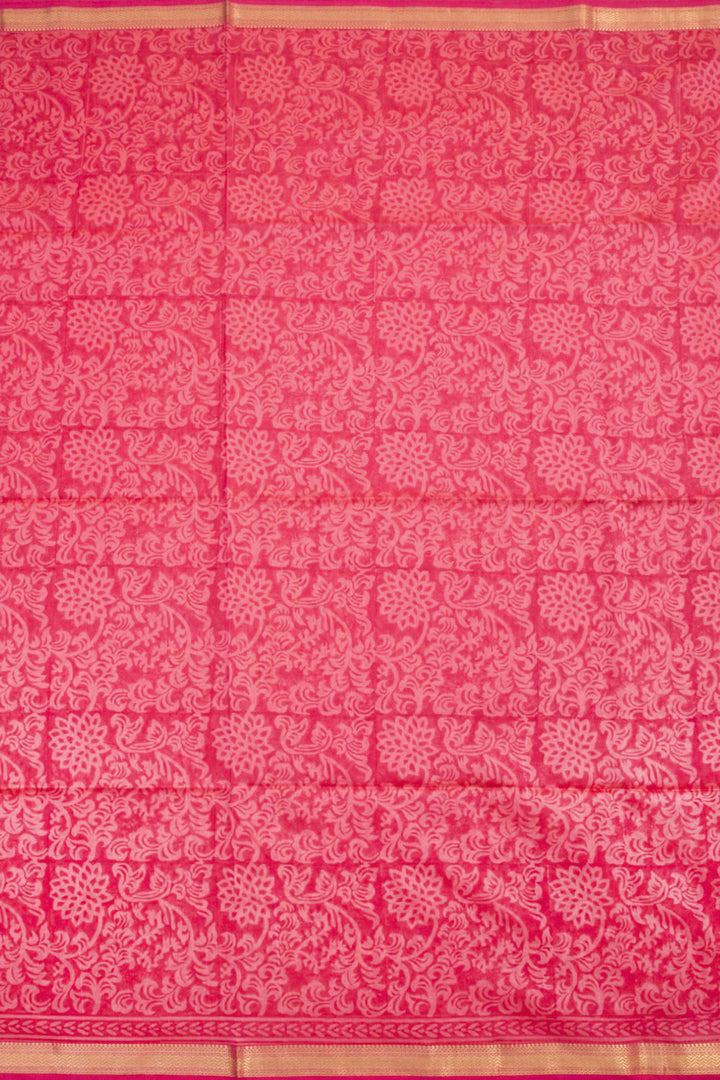 Pink Hand Block Printed Maheshwari Silk Cotton Saree 10061001