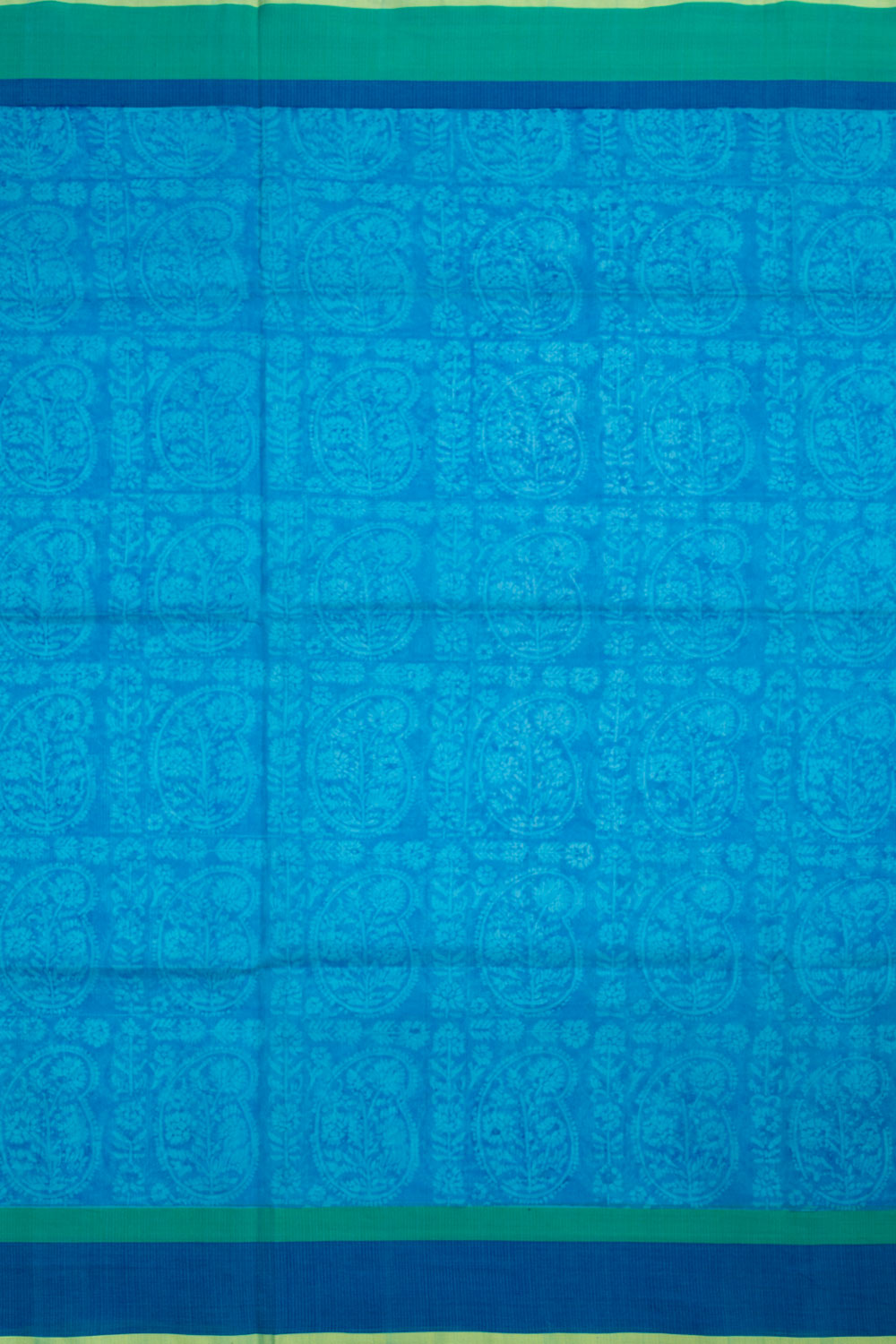 Sky Blue Hand Block Printed Maheshwari Silk Cotton Saree 10061006
