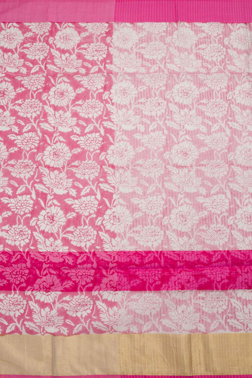 Pink Hand Block Printed Maheshwari Silk Cotton Saree 10061010