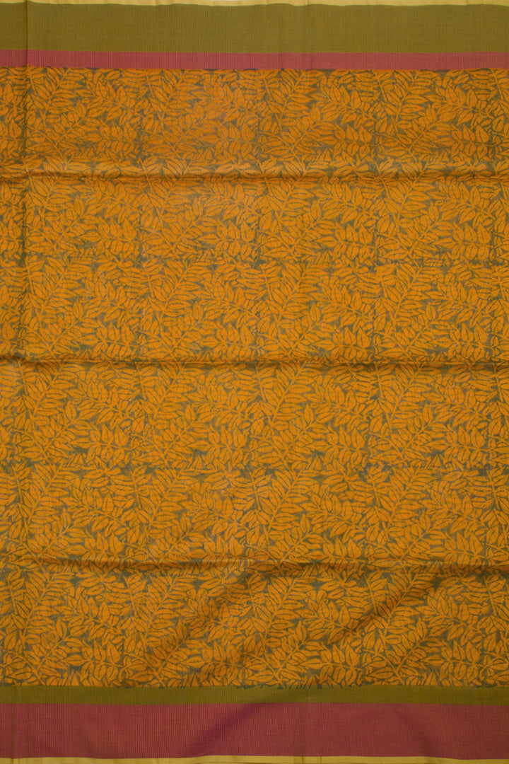 Mustard Yellow Hand Block Printed Maheshwari Silk Cotton Saree 10061011