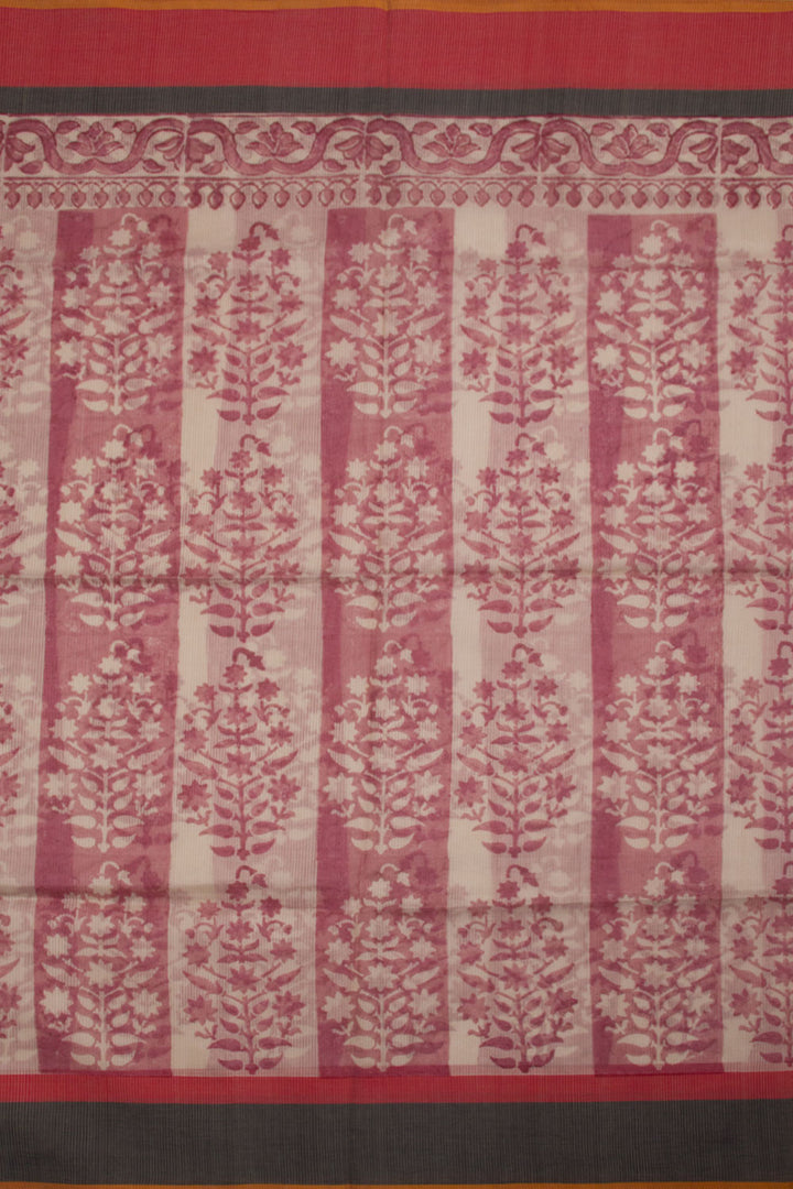 Beige Hand Block Printed Maheshwari Silk Cotton Saree 10061013