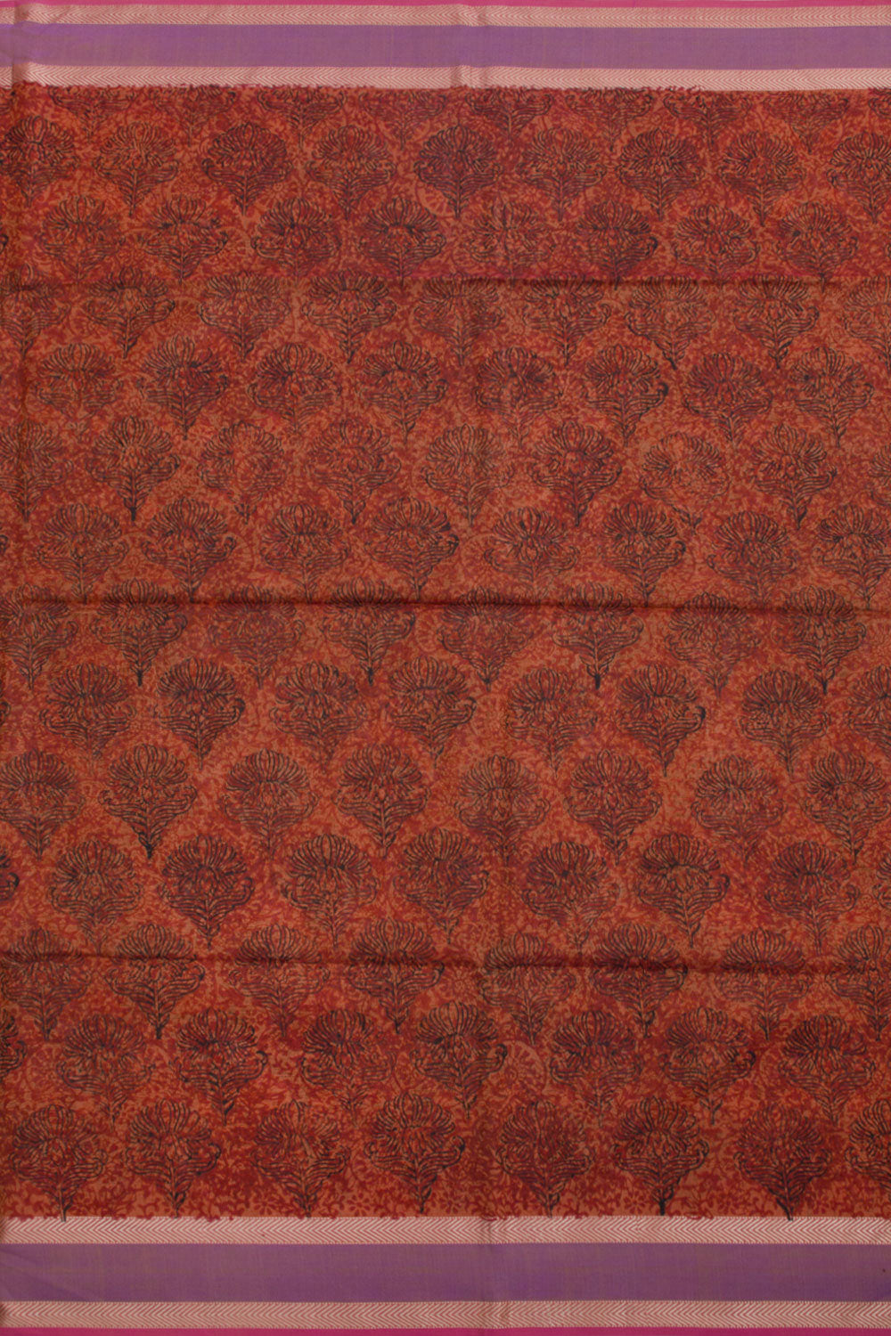 Cocoa Brown Hand Block Printed Maheshwari Silk Cotton Saree 10061017