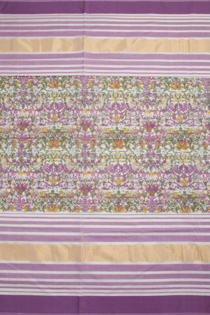 Lavender Printed Maheshwari Silk Cotton Saree 10061020
