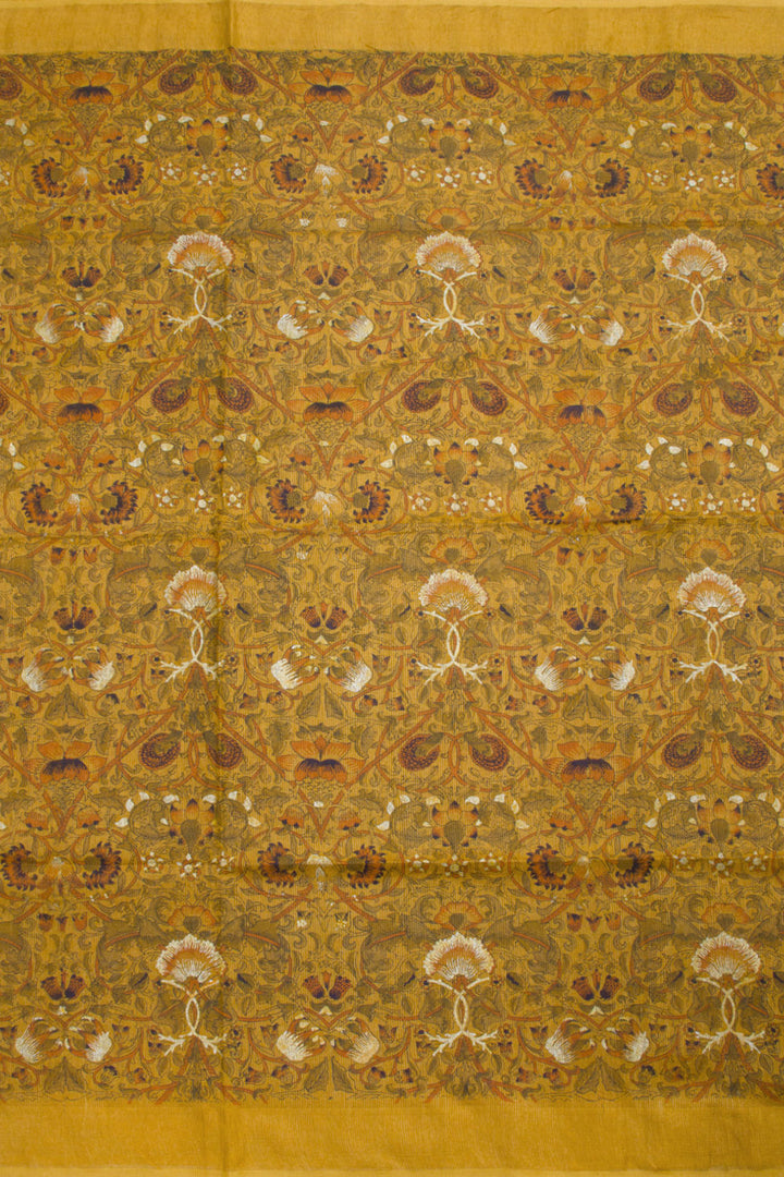 Mustard Yellow Printed Tussar Silk Saree 10061021