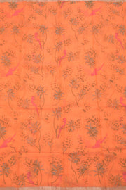 Safety Orange Printed Chanderi Silk Cotton Saree 10059685