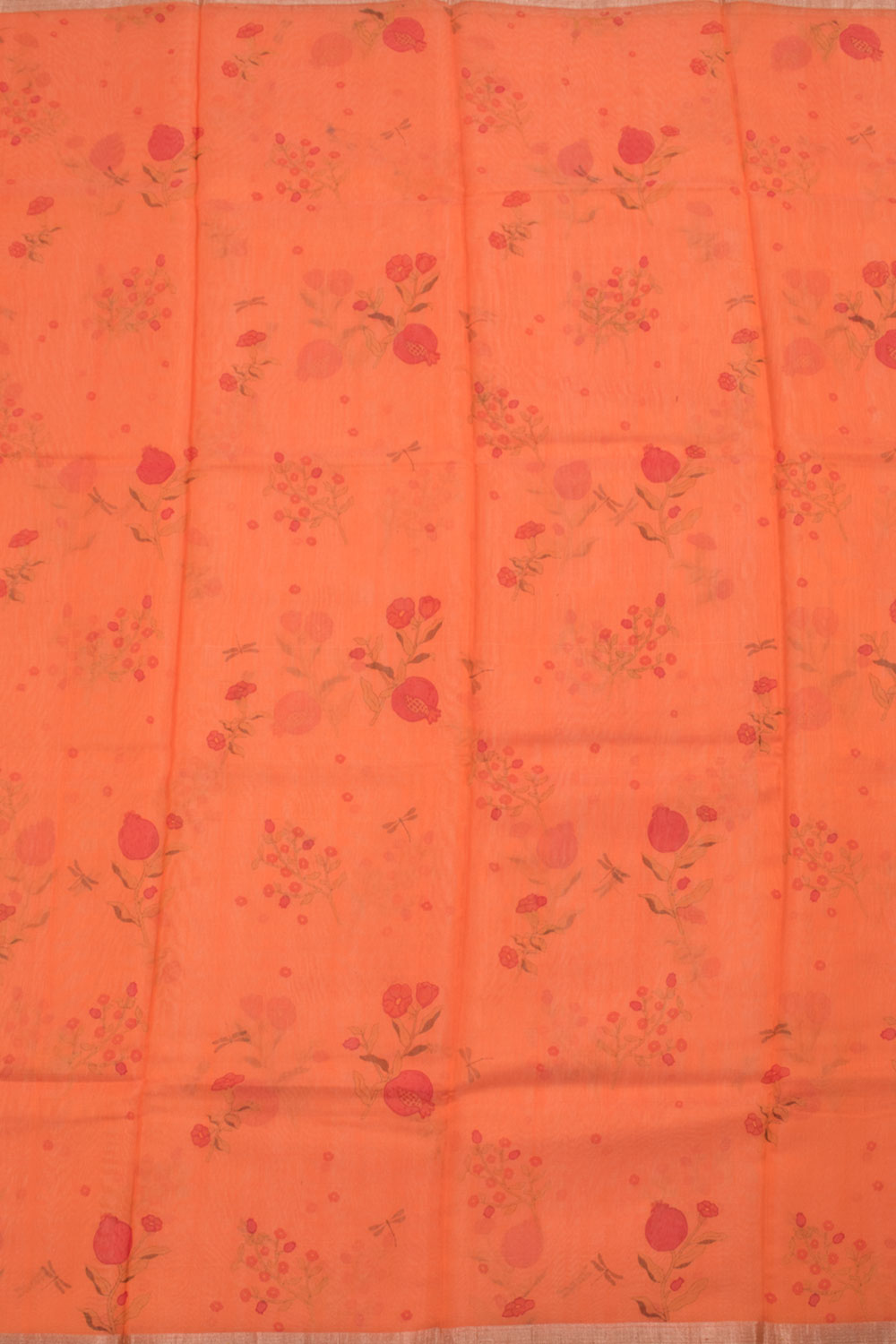 Safety Orange Printed Chanderi Silk Cotton Saree 10059686