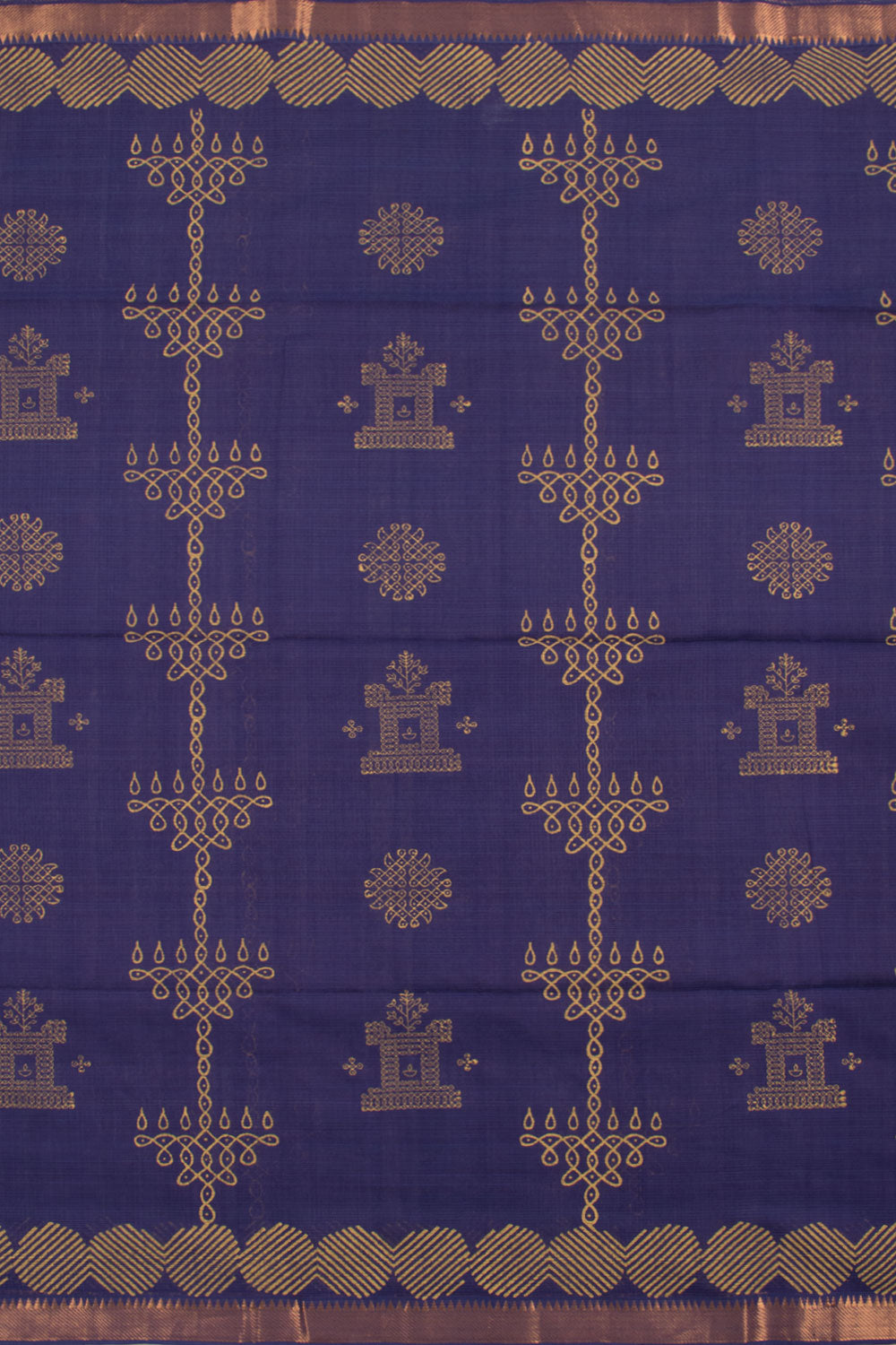 Ink Blue Hand Block Printed Mangalgiri Cotton Saree 10059347