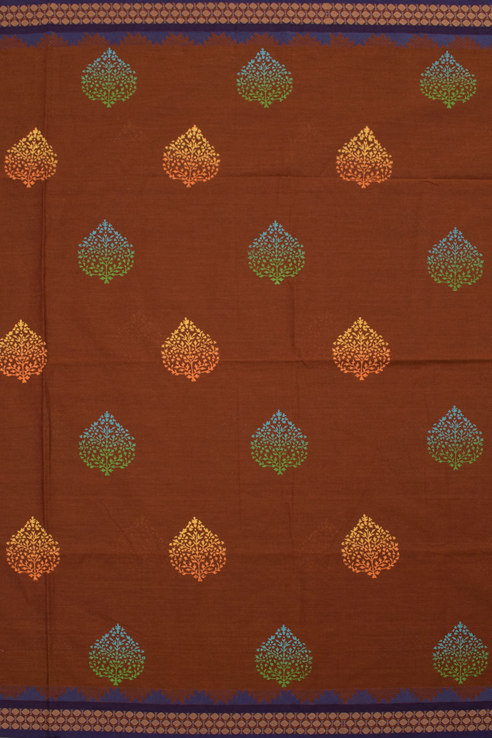 Brown Hand Block Printed Cotton Saree 10059357