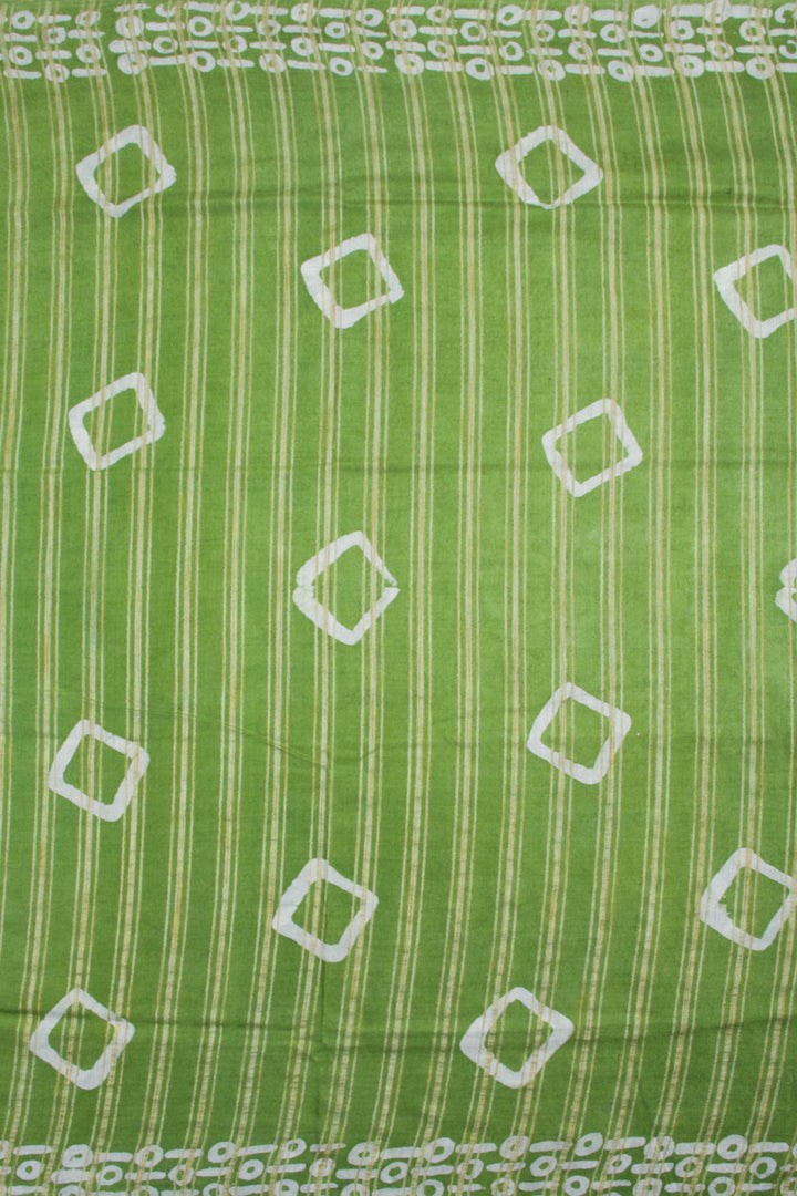 Pear Green Batik Printed Linen Cotton Saree 10061910