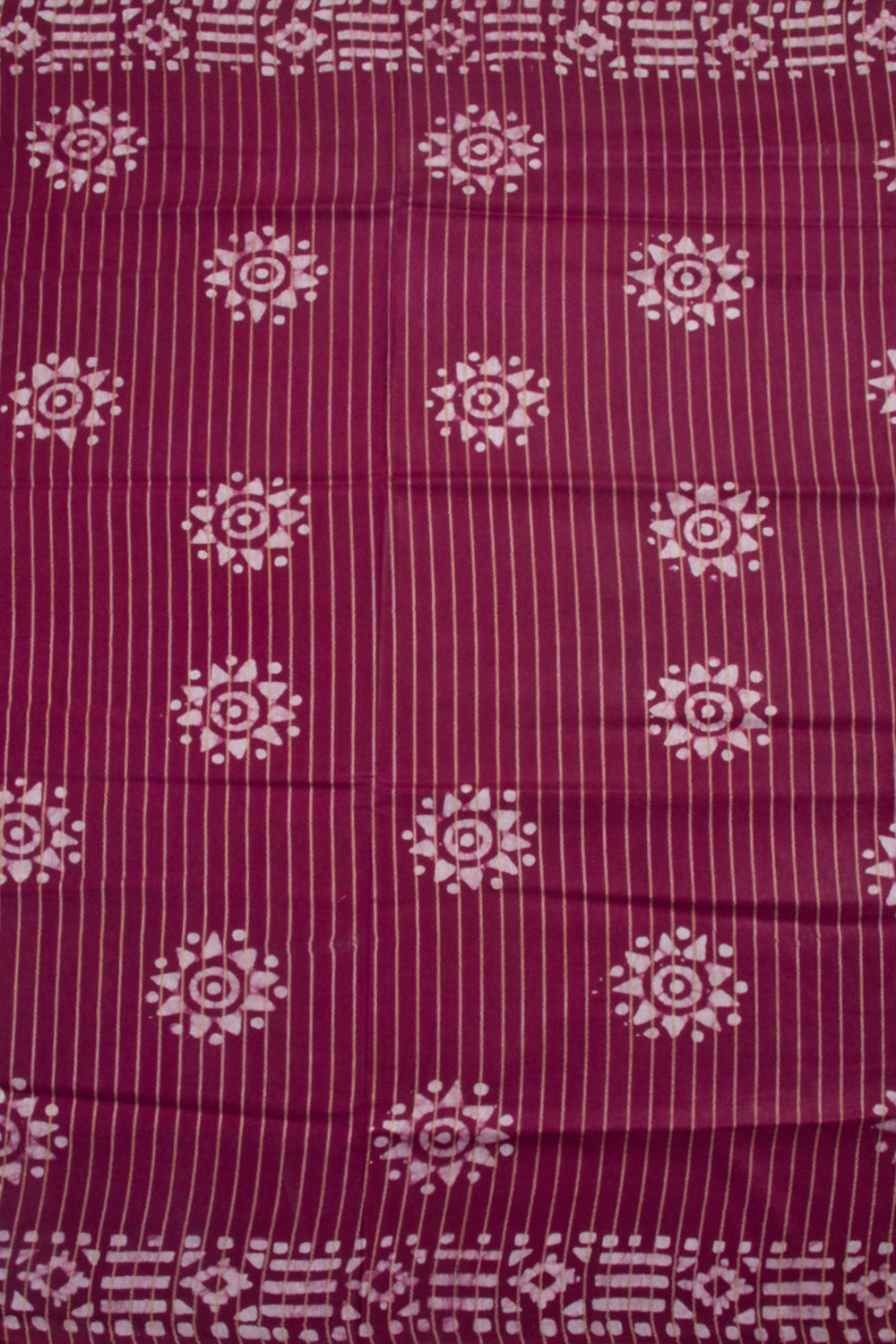 Batik Printed Linen Cotton Saree with Floral Motifs