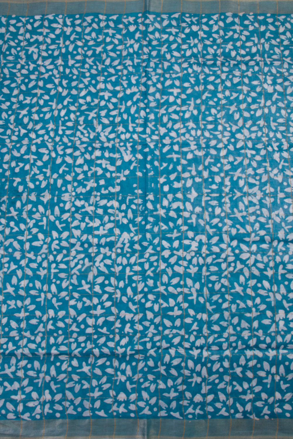 Ceruelean Blue Batik Printed Linen Cotton Saree 10061915