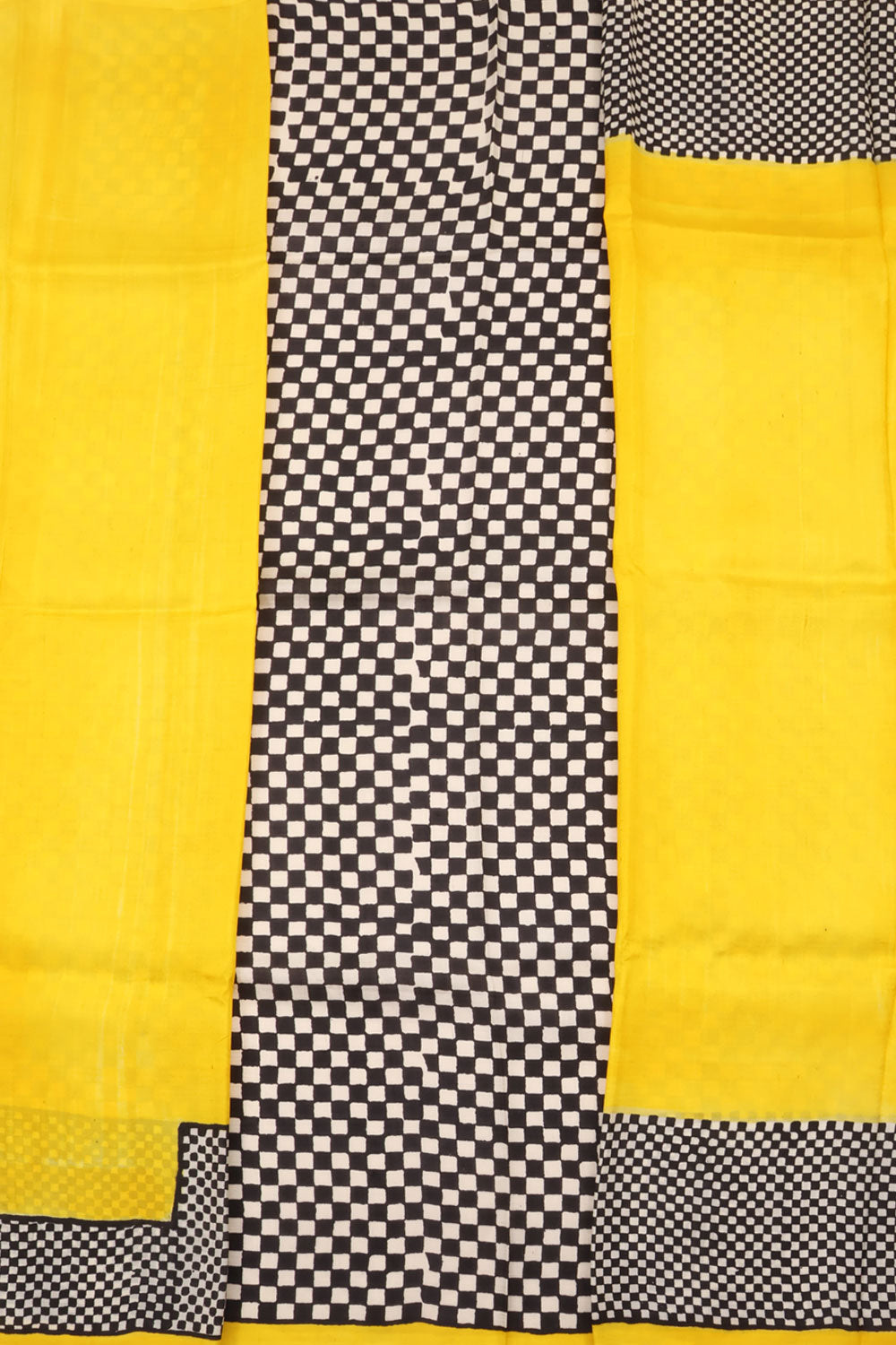 Sun Flower Yellow Hand Block Printed Murshidabad Silk Saree 10059486