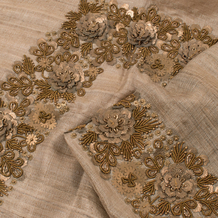 Zardosi Embroidered Tussar Silk Blouse Material 10054532