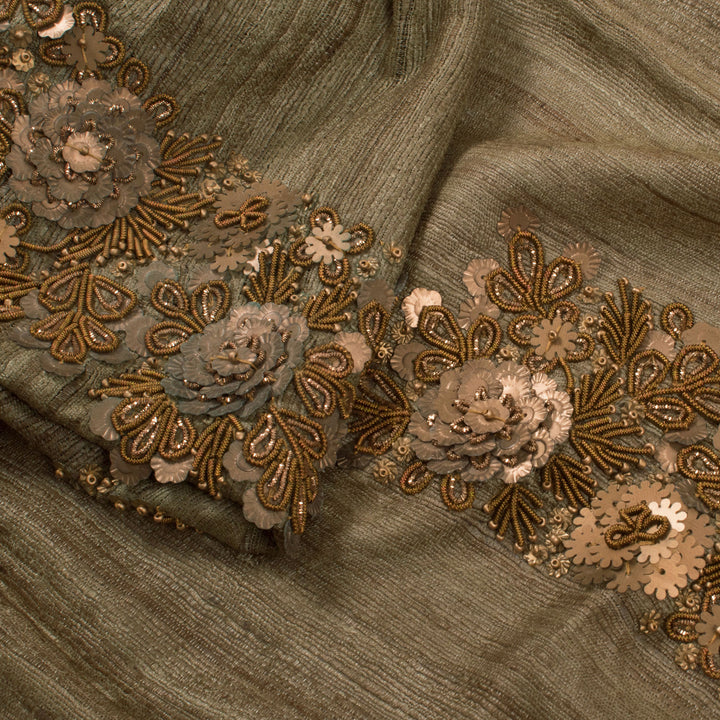 Zardosi Embroidered Tussar Silk Blouse Material 10054533