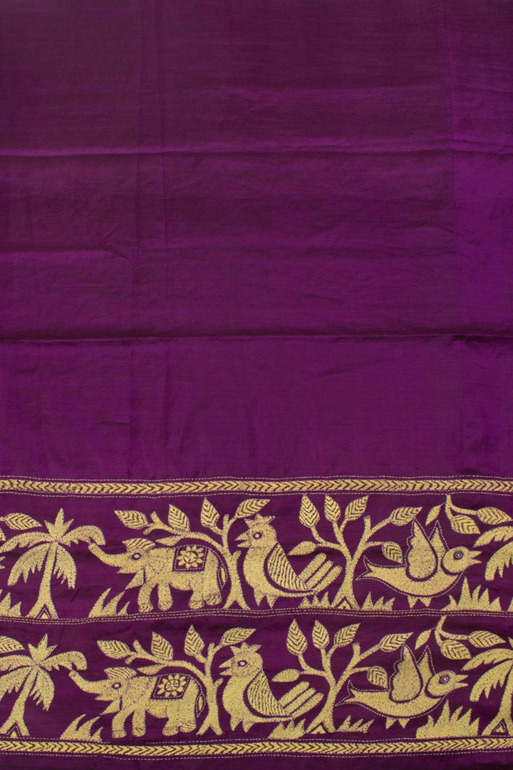 Half and Half Kantha Embroidered Silk Saree 10058466