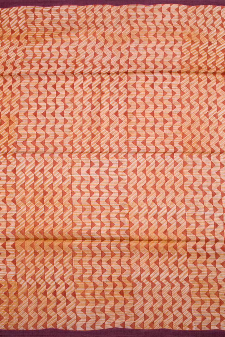 Orange Hand Block Printed Tussar Silk Saree 10061834