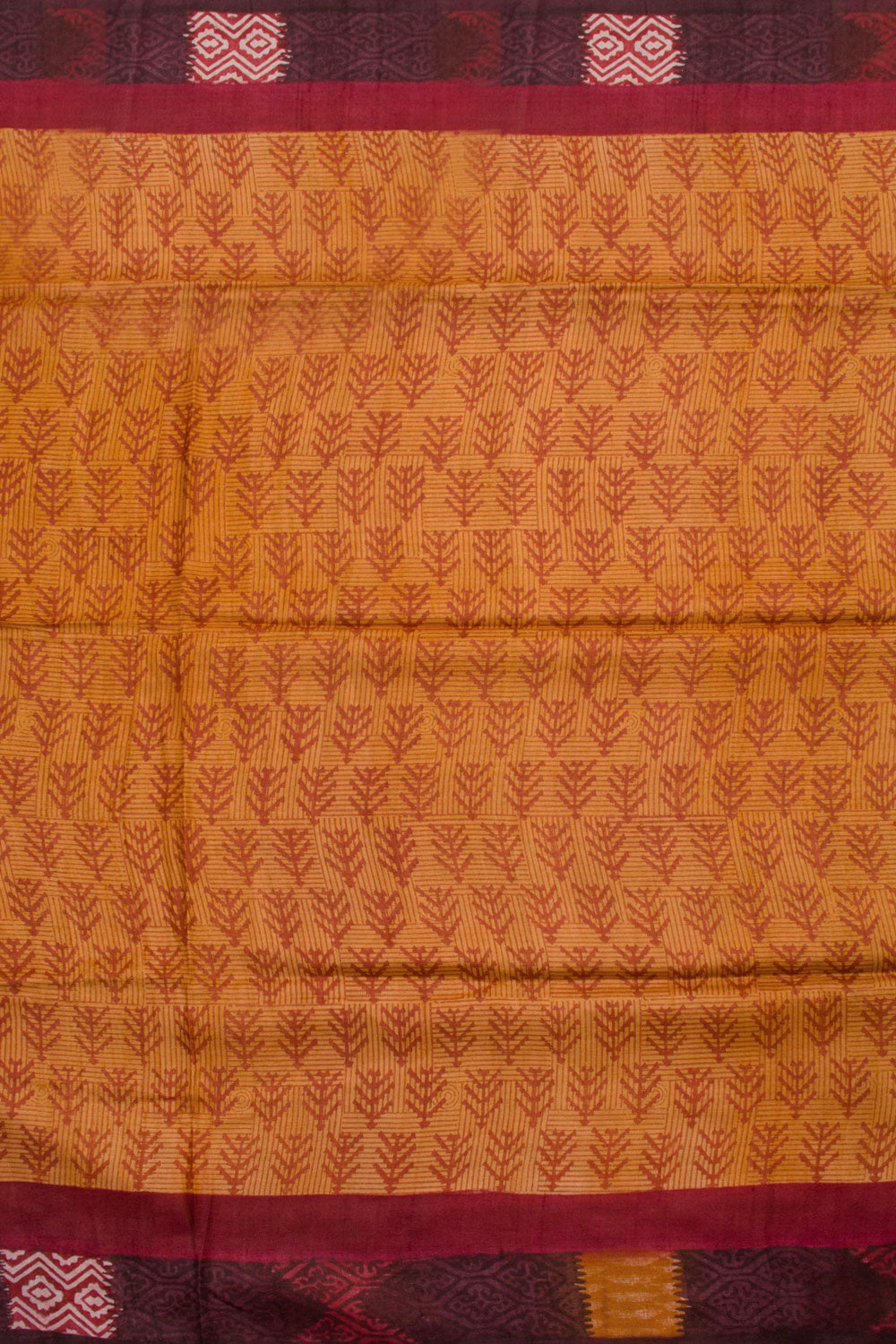 Orange Hand Block Printed Tussar Silk Saree 10061851