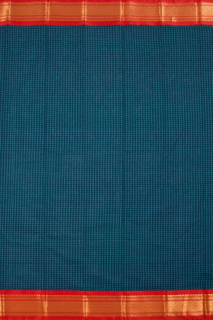 Ocean Blue Handwoven Gadwal Kuttu Cotton Saree 10061432