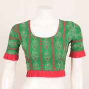 Green Kantha Embroidered Cotton Blouse 10059231
