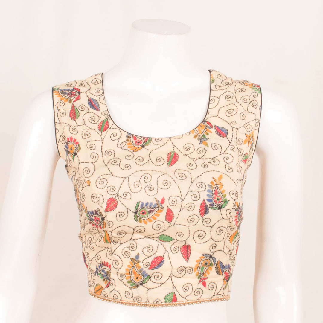 Kantha Embroidered Sleeveless Cotton Blouse 10059239