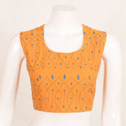 Orange Kantha Embroidered Sleeveless Cotton Blouse 10059245