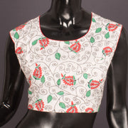 White Kantha Embroidered Sleeveless Cotton Blouse 10059247