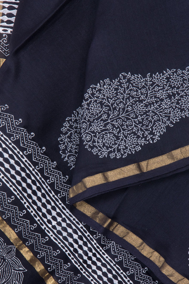Navy Blue Handloom Chanderi Silk Cotton Dupatta 10061087