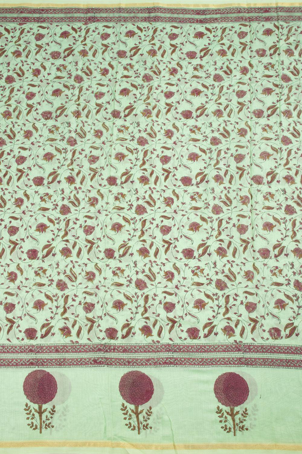 Pistachio Green Hand Block Printed Chanderi Saree 10059898