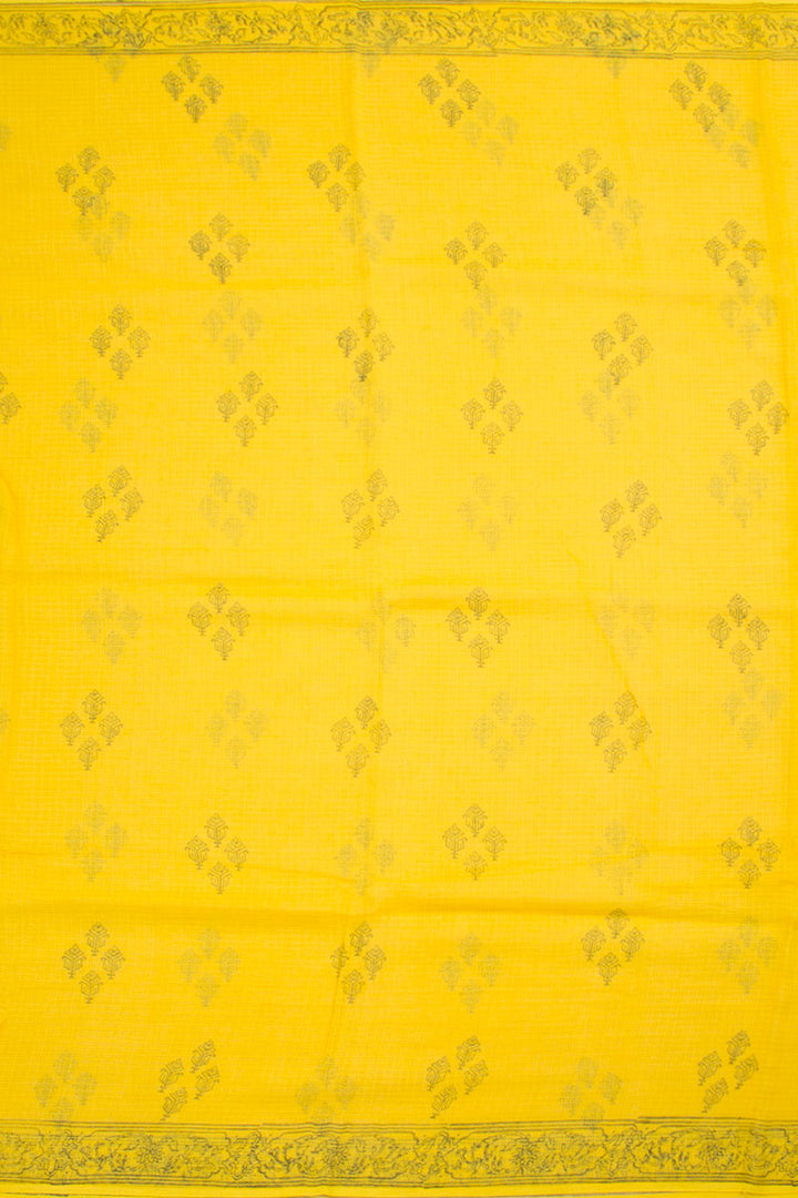 Yellow Hand Block Printed Kota Cotton Saree 10059912