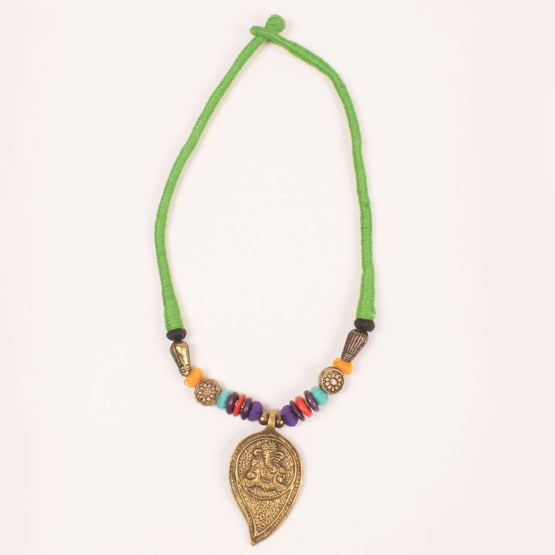 Handcrafted Necklace With Ganesha Brass Pendant 10054925