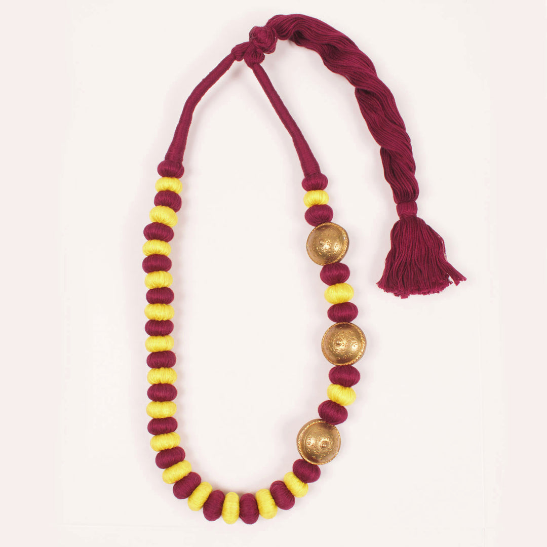 Handcrafted Necklace With Thread And Brass Beads 10054927