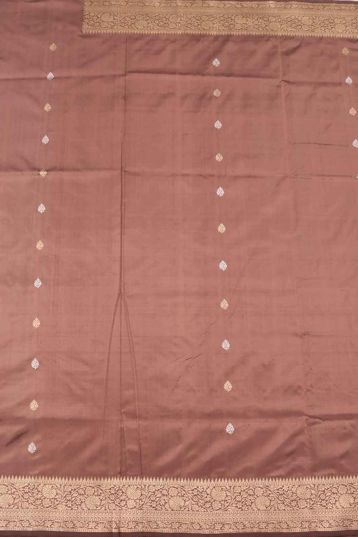 Taupe Brown Handloom Banarasi Kadhwa Katan Silk Saree 10059858