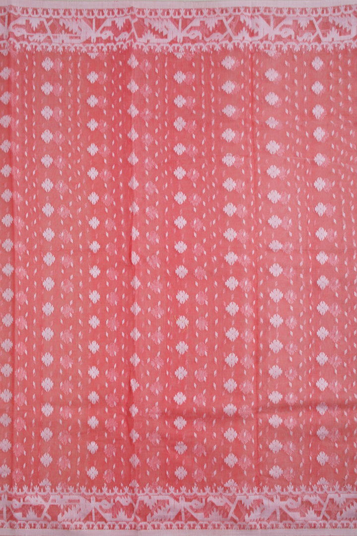Light Coral Pink Handloom Jamdani Style Cotton Saree 10061443