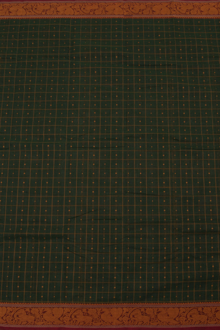 Dark Green Handwoven Kanchi Cotton Saree 10059549