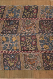 Elephant Grey Hand Painted Pen Kalamkari Tussar Silk Saree 10059457