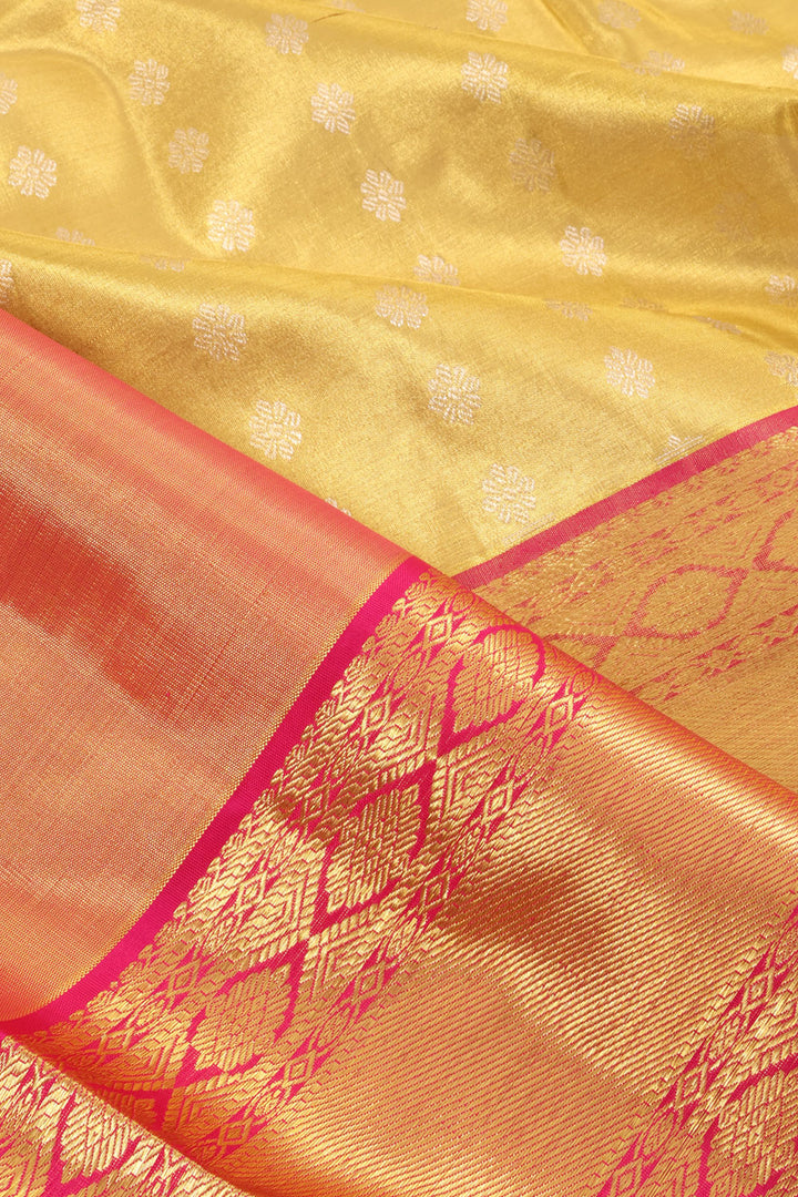 Golden Yellow Kanjivaram Tissue Pattu Pavadai Material 10059616