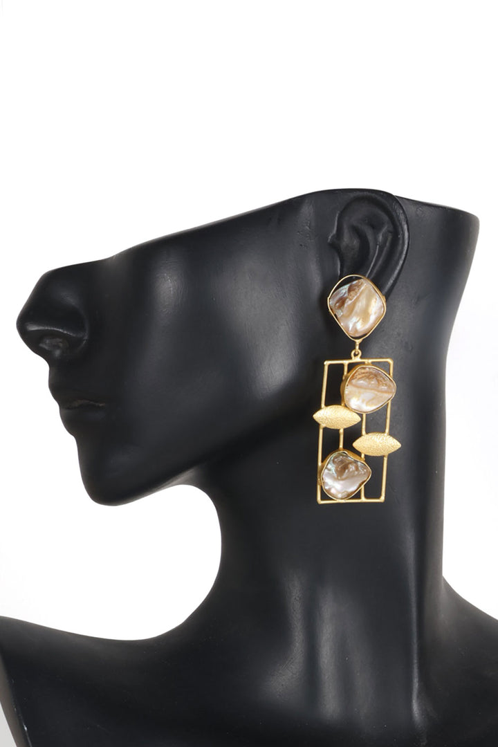 Handcrafted Semi Precious Stone Brass Metal Drop Earrings 10061356