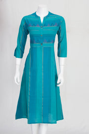 Green Hand Embroidered A line Cotton Kurta 10061695