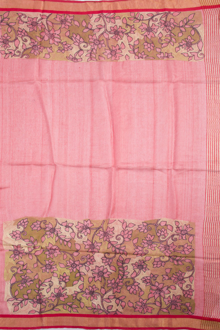 Onion Pink Kantha Embroidered Silk Cotton Blouse Material 10061889