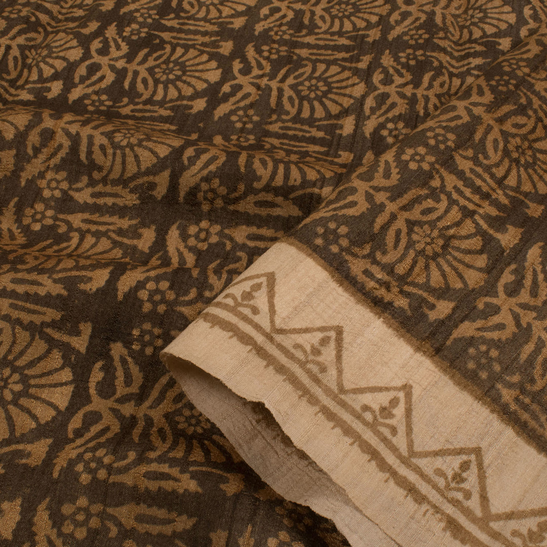 Hand Block Printed Tussar Silk Salwar Suit Material 10055932