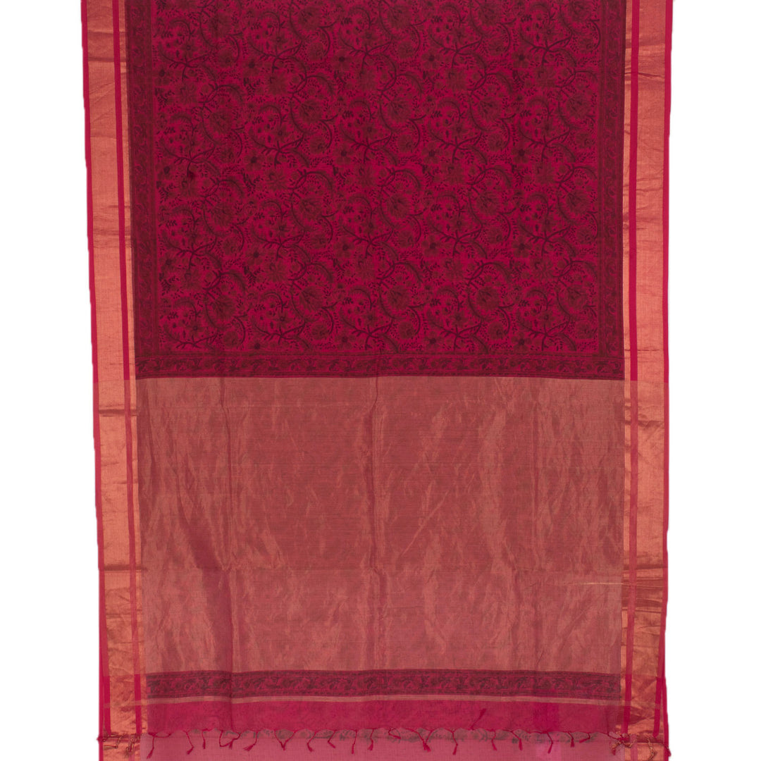 Hand Block Printed Maheshwari Silk Cotton Saree 10056925