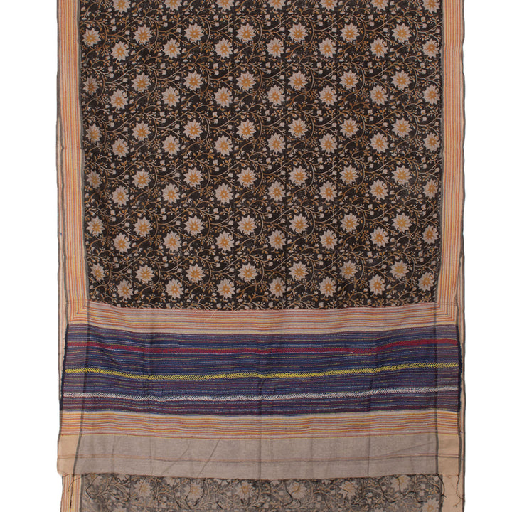 Hand Block Printed and Kantha Embroidered Matka Silk Saree 10057415