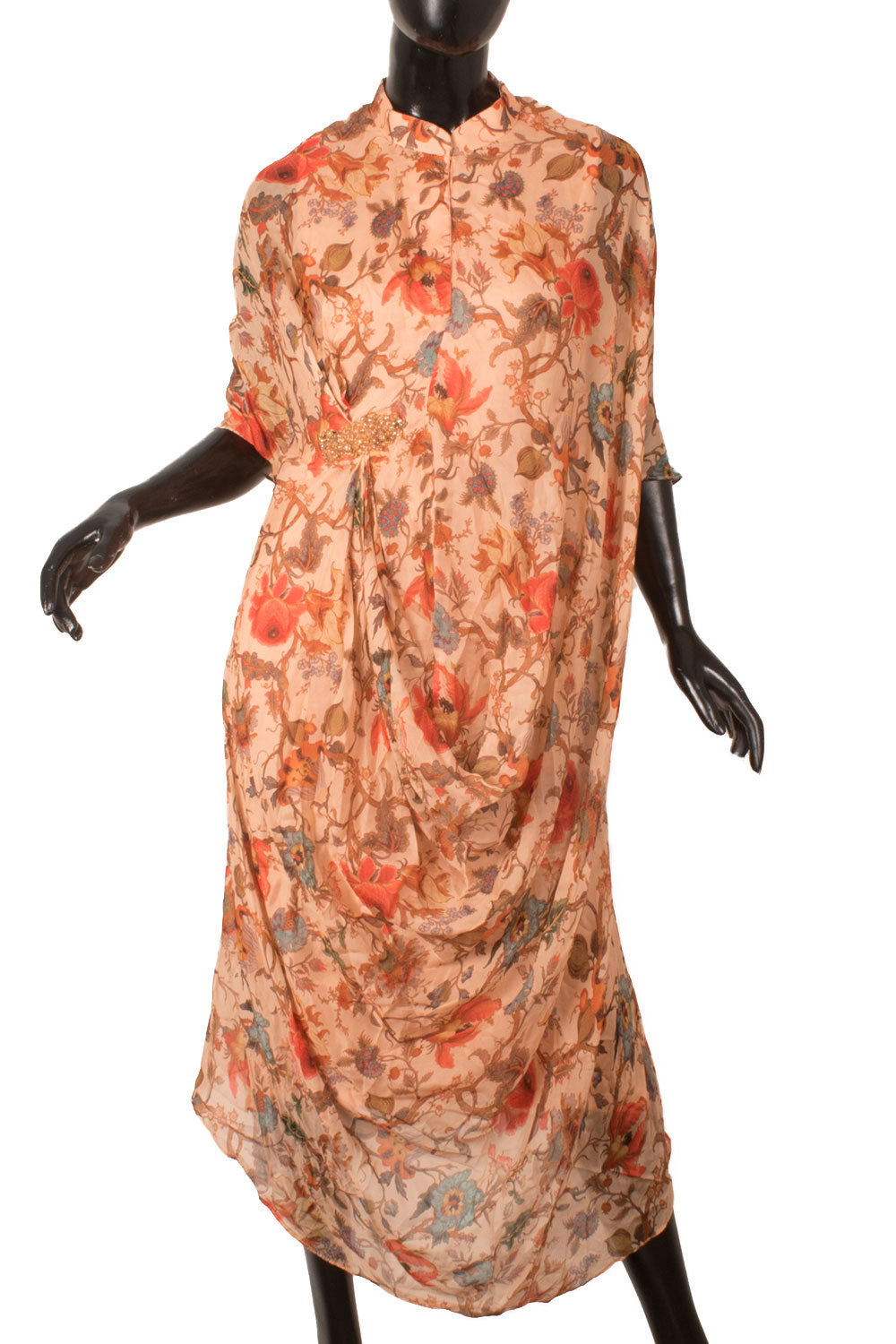 Handcrafted Asymmetrical Digital Printed Silk Dress 10058296