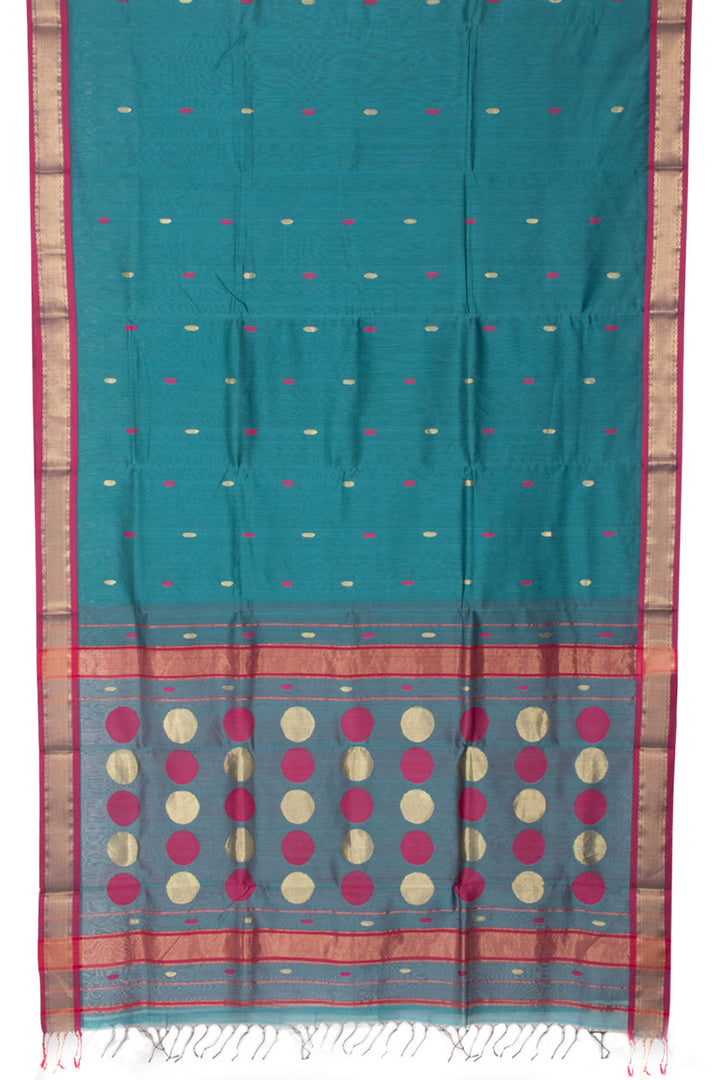 Teal Green Handloom Maheshwari Silk Cotton Saree 10060454