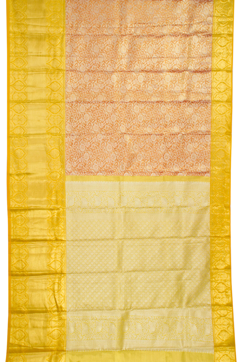 Burnt Orange Handloom Pure Silk Tissue Zari Dharmavaram Saree 10061243