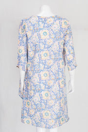 Blue & White Hand Block Printed Cotton A line Dress 10061651
