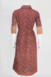 Brown Handcrafted Dabu Printed Cotton Dress 10061657