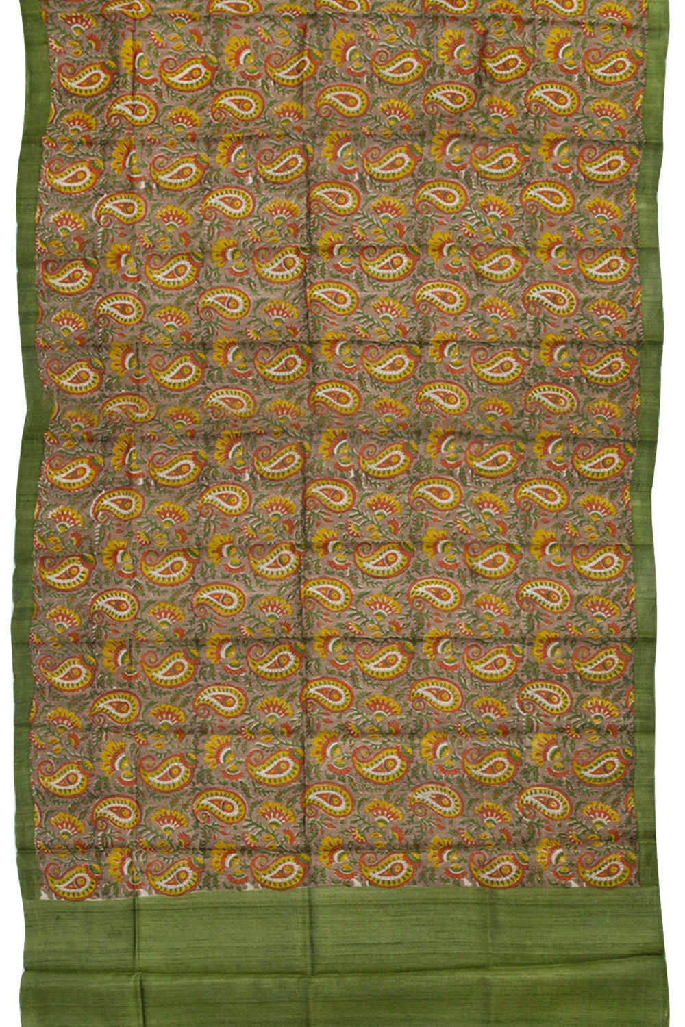 Green Hand Block Printed Tussar Silk 3-Piece Salwar Suit Material 10061836